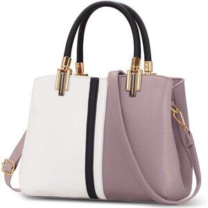 Top Handle Stitching Handbag for Women Girls Tote Satchel Purple Shoulder Bag